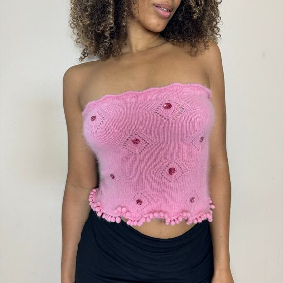 Italian Vintage baby pink knit angora top with sequins embellishments (XS/S) - Picture 2 of 13